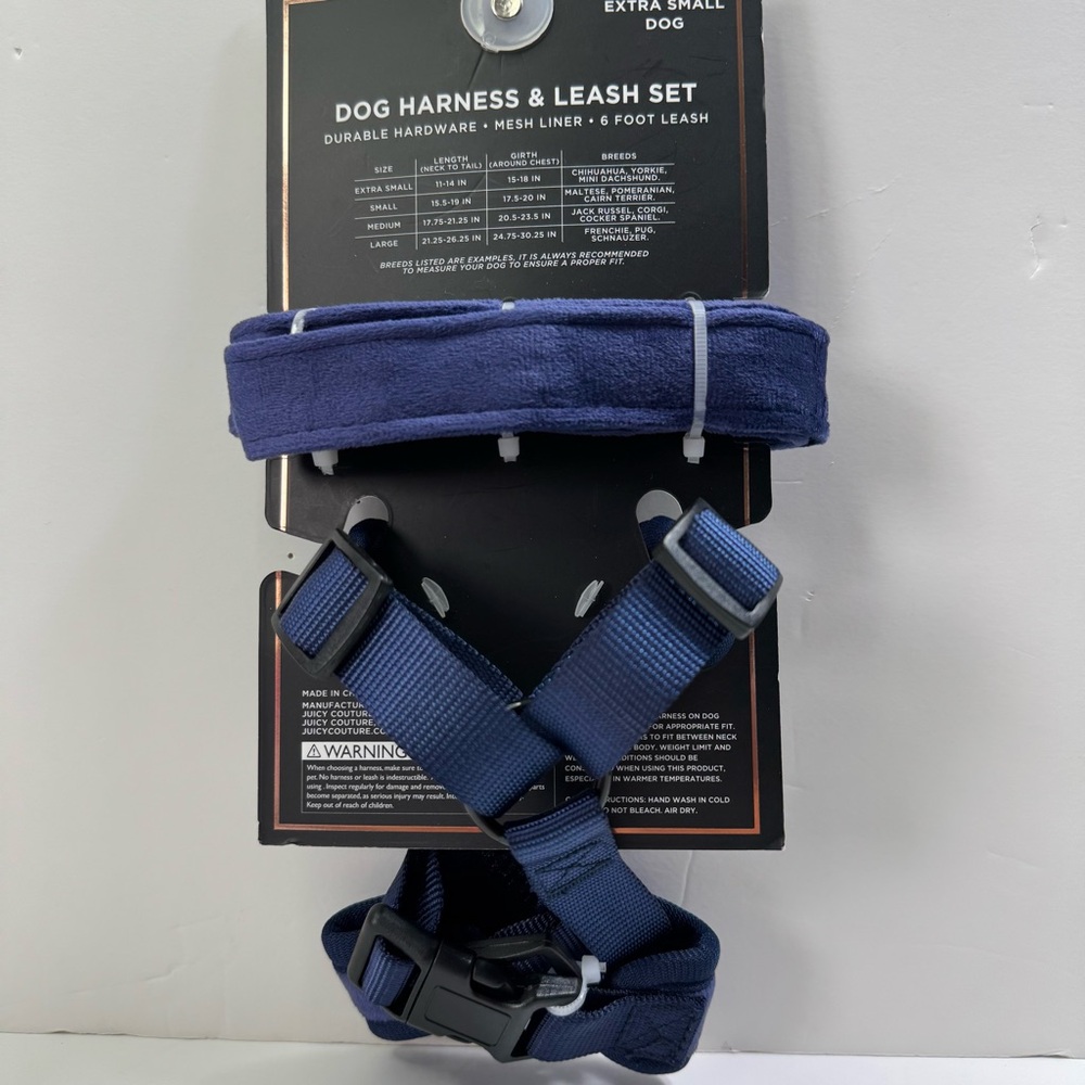 Juicy Couture Bling Velour Pet Harness and Leash Set - Blue - Extra Small - Picture 2 of 5